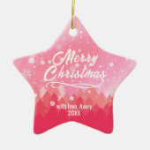 ピンクの両面の平和な雪の森クリスマススター セラミックオーナメント (正面)