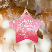 ピンクの両面の平和な雪の森クリスマススター セラミックオーナメント