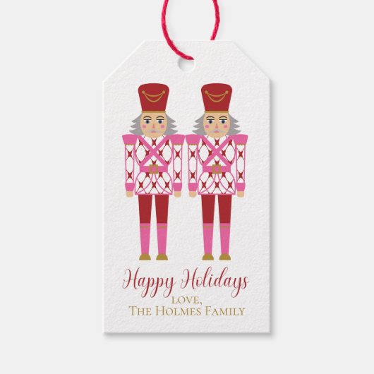 ピンクの中華料理のくるみ割りカスタム、クリスマス ギフトタグ (正面)