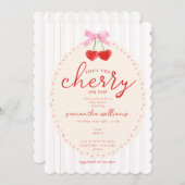ピンクの乙女心をくすぐる水彩 チェリーオントップ ベビーシャワー 招待状 (正面/裏面)