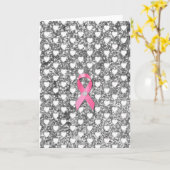 ピンクの乳がんリボンシルバーグリッタールック カード (黄色い花)