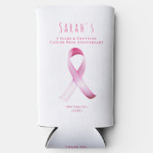 ピンクの乳がん生存者の資金調達者パーティー スリム缶クーラー (正面)