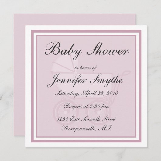 ピンクの乳母車のベビーシャワーの招待状 招待状 (正面/裏面)