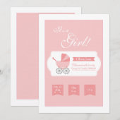 ピンクの乳母車の誕生の発表 案内状 (正面/裏面)