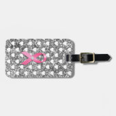 ピンクの乳癌のリボンの銀のグリッターの一見 ラゲッジタグ (正面横)