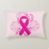 ピンクの乳癌の認識度のリボンの花の輪郭 アクセントクッション (正面)