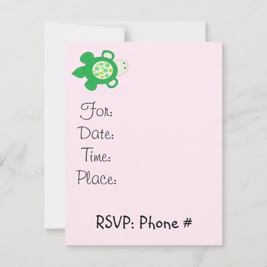 ピンクの亀の赤ちゃんシャワー 招待状 (裏面)