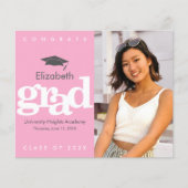 ピンクの予算フォト 卒業 キャップ 太字 インビテーション (正面)