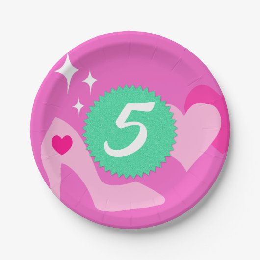 ピンクの人形の誕生日パーティカスタム、名前をカスタムする ペーパープレート (正面)