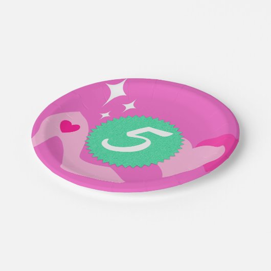 ピンクの人形の誕生日パーティカスタム、名前をカスタムする ペーパープレート (アングル)