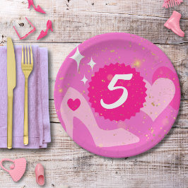 ピンクの人形の誕生日パーティカスタム、名前をカスタムする ペーパープレート