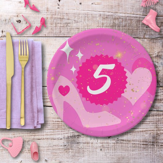 ピンクの人形の誕生日パーティカスタム、名前をカスタムする ペーパープレート