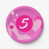 ピンクの人形の誕生日パーティカスタム、名前をカスタムする ペーパープレート (正面)