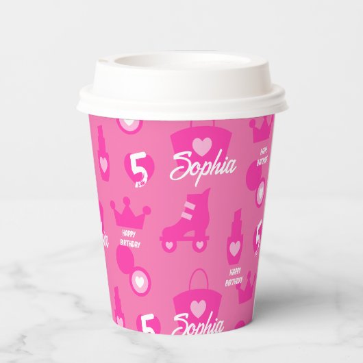 ピンクの人形の誕生日パーティカスタム、名前をカスタムする 紙コップ (裏面)