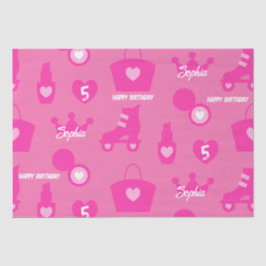 ピンクの人形の誕生日パーティカスタム、名前をカスタムする 薄葉紙