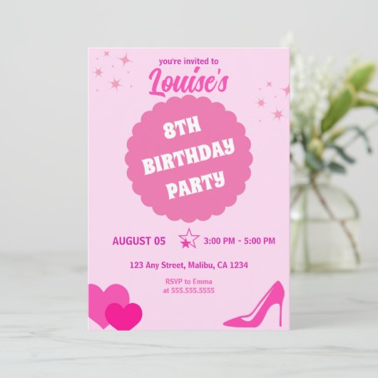 ピンクの人形の誕生日パーティー,女の子 招待状 (スタンド正面)