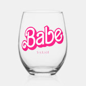 ピンクの人形ファンシーと素晴らしいバチェロレッテ ステムなしワイングラス (正面)