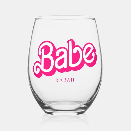 ピンクの人形ファンシーと素晴らしいバチェロレッテ ステムなしワイングラス (正面)