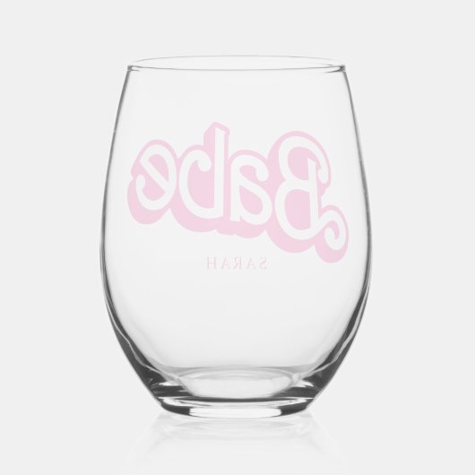 ピンクの人形ファンシーと素晴らしいバチェロレッテ ステムなしワイングラス (裏面)