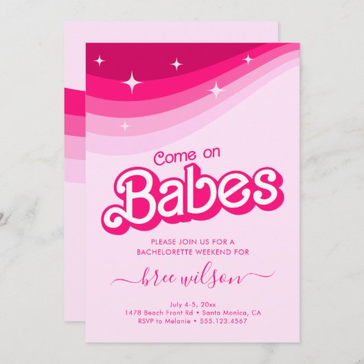 ピンクの人形ファンシーと素晴らしいバチェロレッテ 招待状 (正面/裏面)