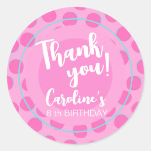 ピンクの人形、女の子の誕生日のお願い ラウンドシール