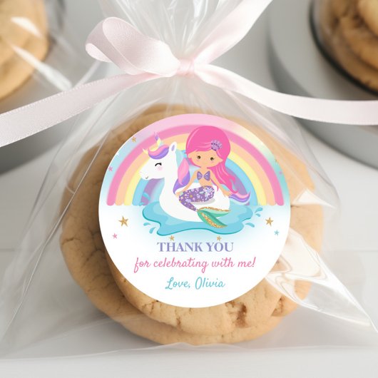 ピンクの人魚とユニコーンプールの誕生日パーティー ラウンドシール