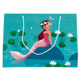 ピンクの人魚のギフトバッグ ラージペーパーバッグ