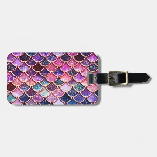 ピンクの人魚のグリッターのスケールの人魚のスケール ラゲッジタグ (正面横)