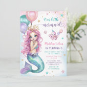 ピンクの人魚の下ザシー誕生日 招待状 (スタンド正面)