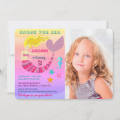 ピンクの人魚の写真の誕生日 招待状 (正面)