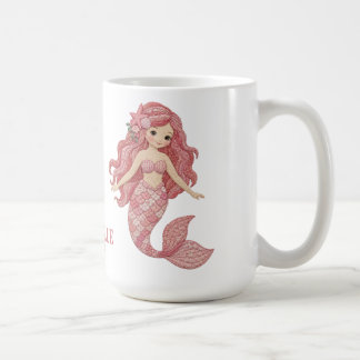 ピンクの人魚の名入れ コーヒーマグカップ