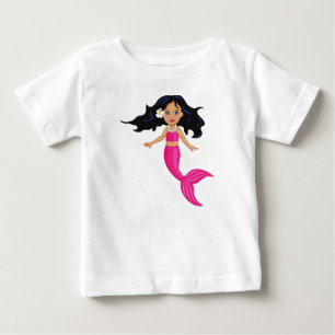 ピンクの人魚の女の子のアート ベビーTシャツ