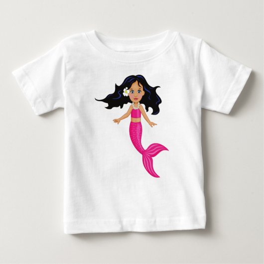 ピンクの人魚の女の子のアート ベビーTシャツ (正面)