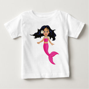 ピンクの人魚の女の子のアート ベビーTシャツ