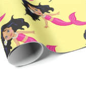 ピンクの人魚の女の子のアート ラッピングペーパー (ロールコーナー)