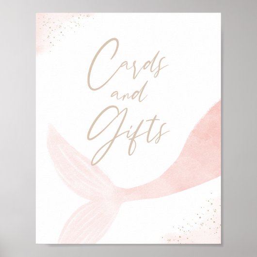 ピンクの人魚の女の子の誕生日カードとギフト ポスター (正面)