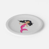 ピンクの人魚の女の子の誕生日パーティー ペーパープレート (アングル)