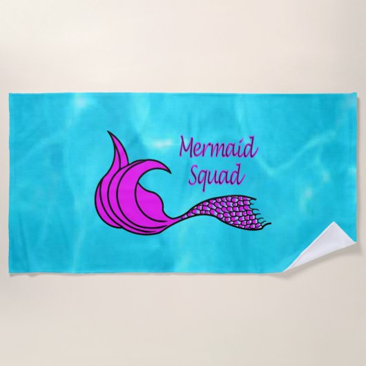 ピンクの人魚の尾のビーチタオルと人魚チーム ビーチタオル (正面)
