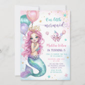 ピンクの人魚の海の下の誕生日 招待状 (正面)