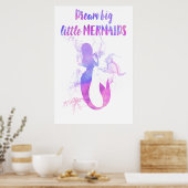 ピンクの人魚の絵 夢を大きく 夢見る人魚 ポスター (キッチン)