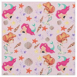 ピンクの人魚の髪の水中シーシェルヒトデ ファブリック