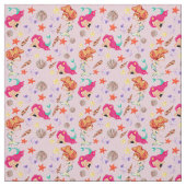 ピンクの人魚の髪の水中シーシェルヒトデ ファブリック (見本)