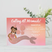 ピンクの人魚アフリカ系アメリカ人バースデーパーティー 招待状 (スタンド正面)
