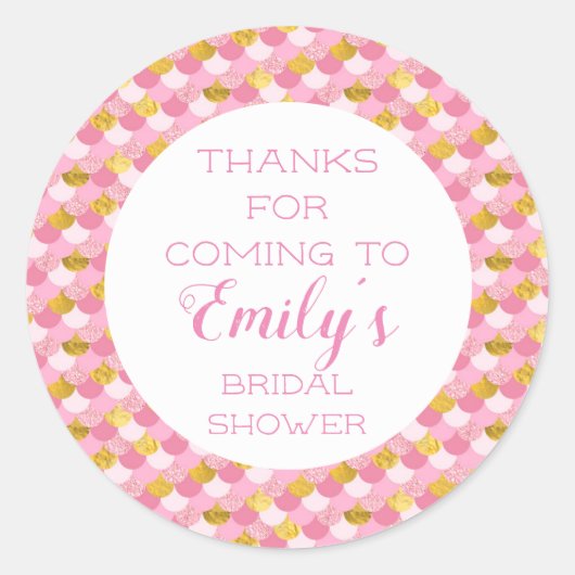 ピンクの人魚パーティー感謝ステッカー ラウンドシール (正面)