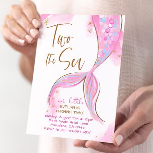 ピンクの人魚パーティー2 海 2歳の誕生日 招待状