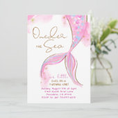 ピンクの人魚 1歳の誕生日パーティー ワンダー・ザ・シー 招待状 (スタンド正面)
