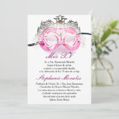 ピンクの仮面舞踏会のキンセアニェラの誕生日の招待状 招待状 (スタンド正面)