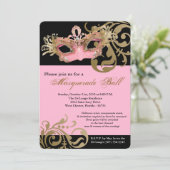 ピンクの仮面舞踏会のマスクの球の衣裳ハロウィン 招待状 (スタンド正面)