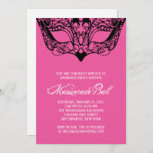 ピンクの仮面舞踏会の招待状 招待状 (正面/裏面)