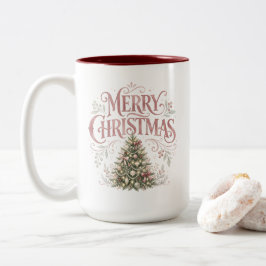 ピンクの伝統的なクリスマスツリー | ピンクマス ツートーンマグカップ